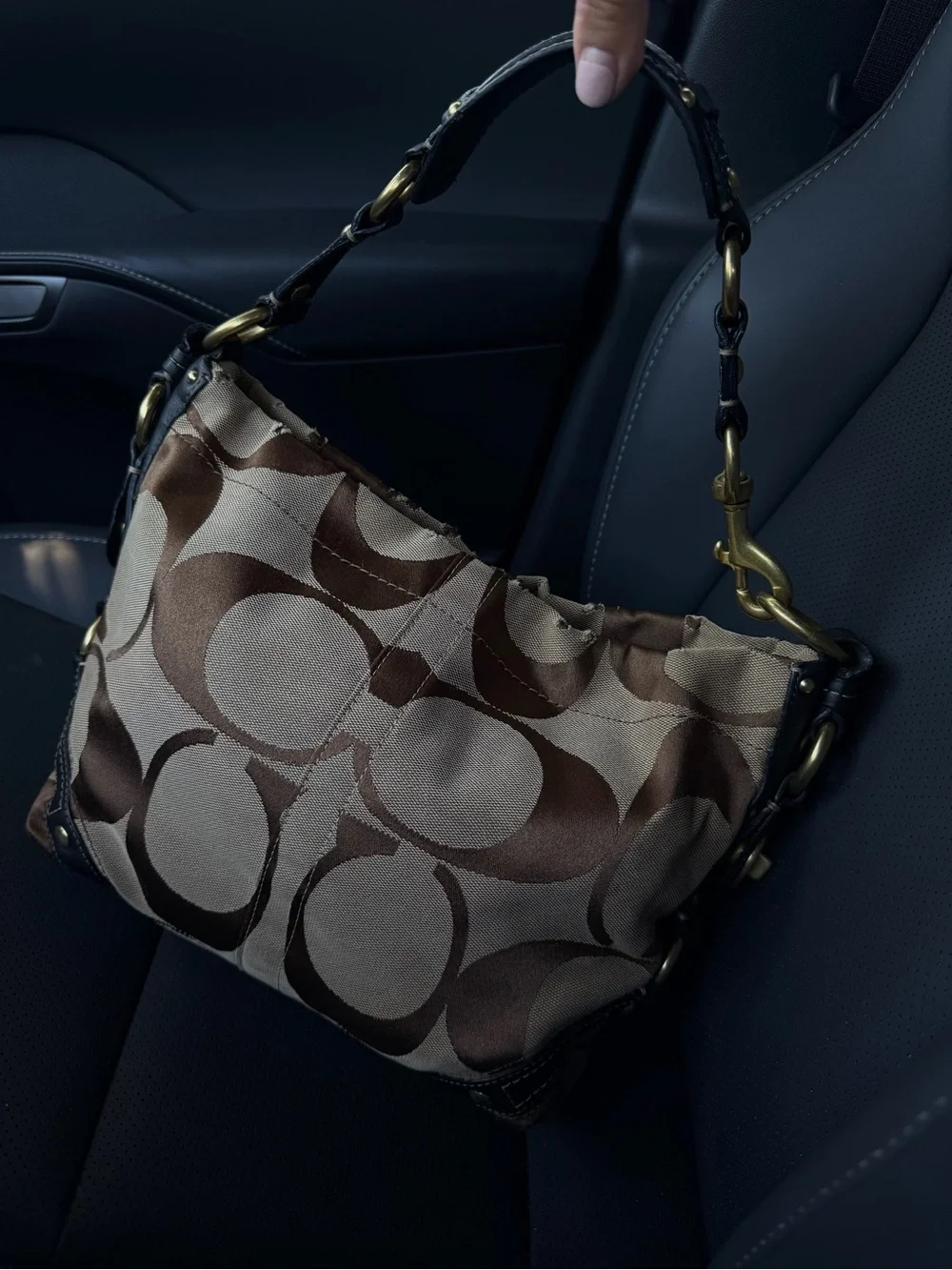 Coach Carly Signature Black Leather Jacquard Hobo Shoulder Bag Y2K Boho
